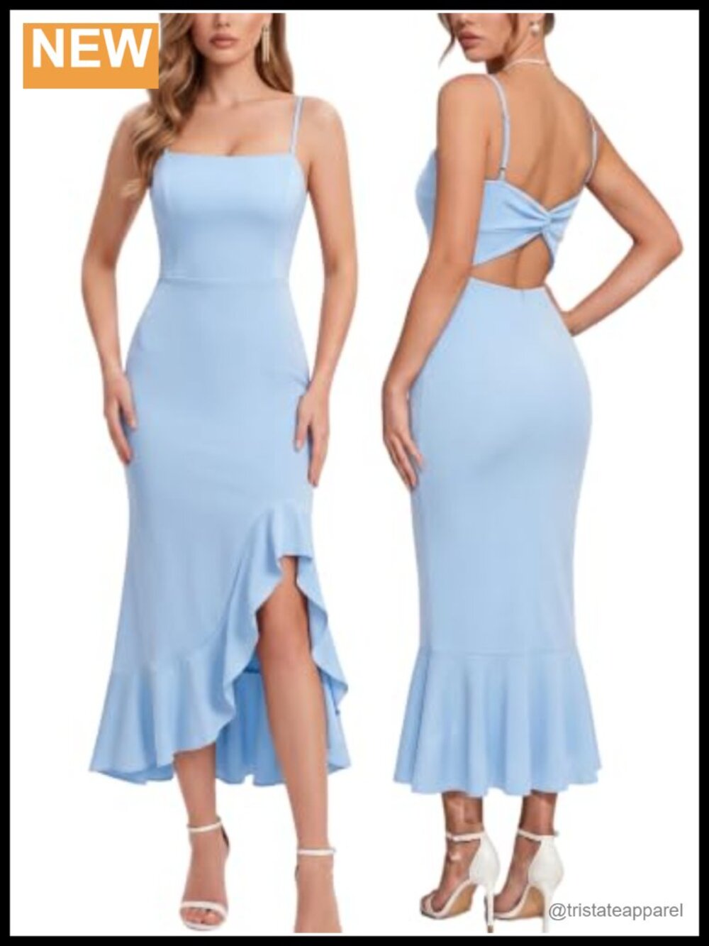 Ruffle High Slit Bodycon Mermaid Midi Dress Backless Cocktail Wedding Guest